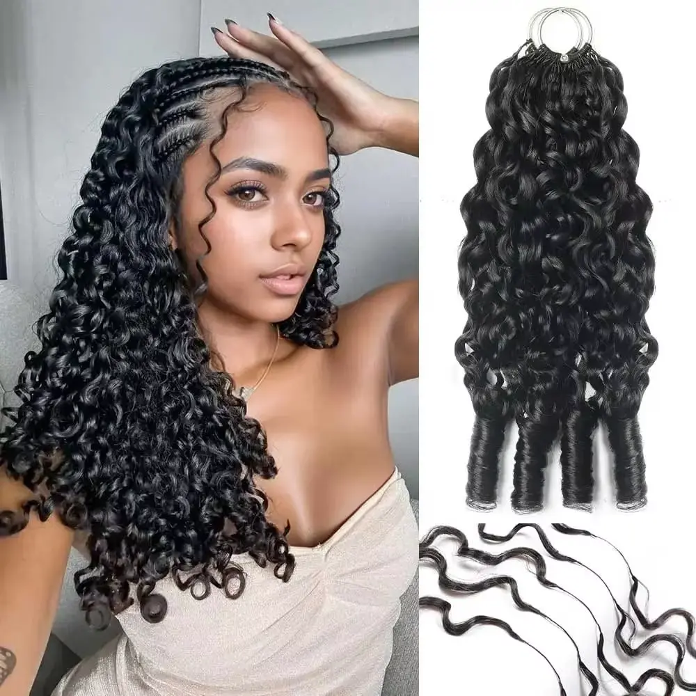 Pobokix Burmese Curly Feather Crochet Human Hair Pre‑Separated Knotless Vietnamese Raw Hair Double Drawn Bundles For Women Water Wave Curly Crochet Human Hair Pre Separated Knotless Natural Look