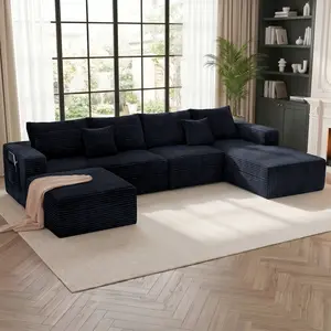 【Deals For You】Joylsle 137"W x 59"D x 22"H  Wide Extra Large Corduroy Modular Couch, Free Positioning U-Shaped Sectional with 1 Chaise & 1 Ottoman, Modern Comfy Sofa for Apartment & Office Lounge, 3 Packages Includes 2 Matching Accent Pillows