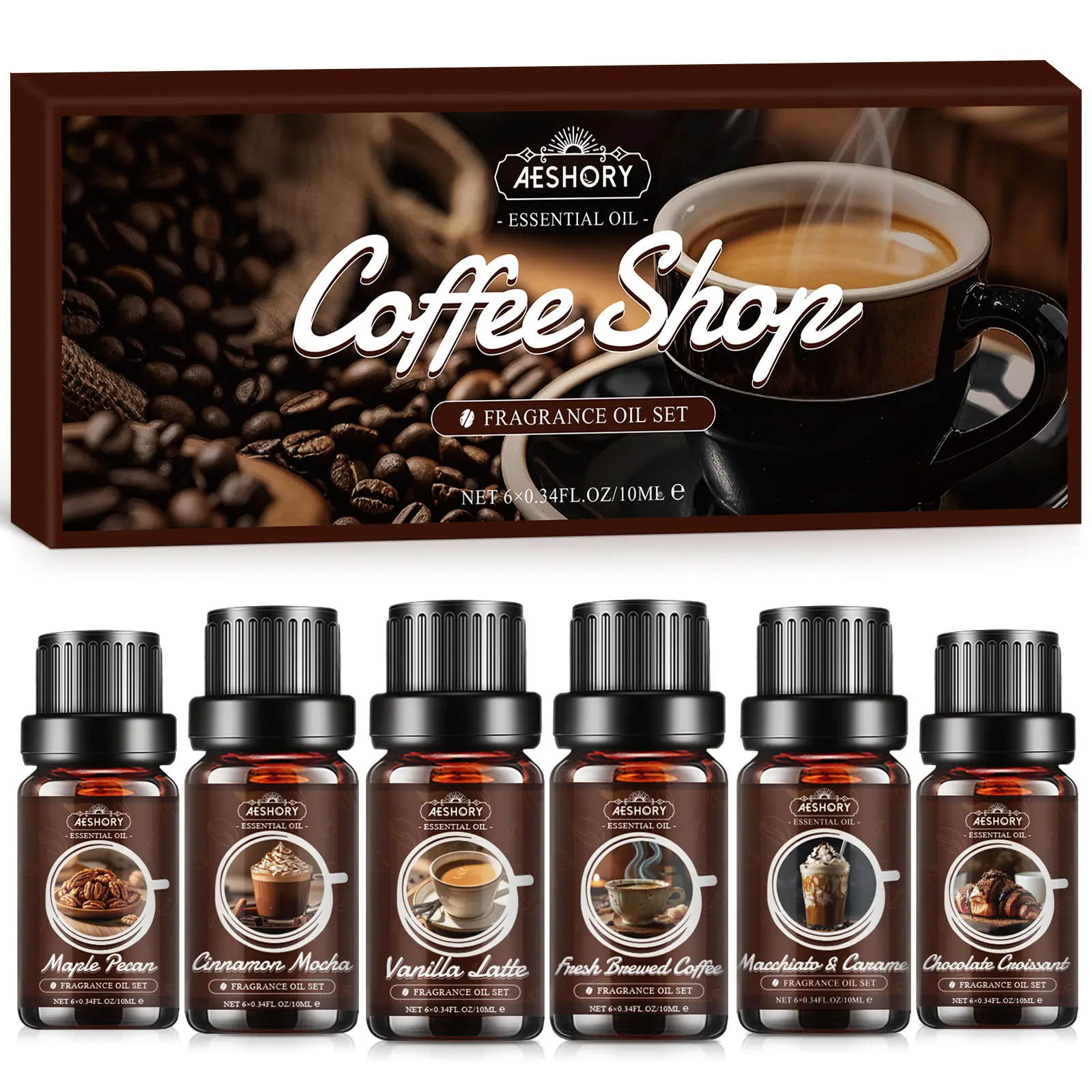 Coffee Diffuser Oils Gift Set - 6x10ML Luxury Fragrance Oil Blend, Coffee Scent Essential Oils Set for Diffuser, Candle, Soap Making Scents