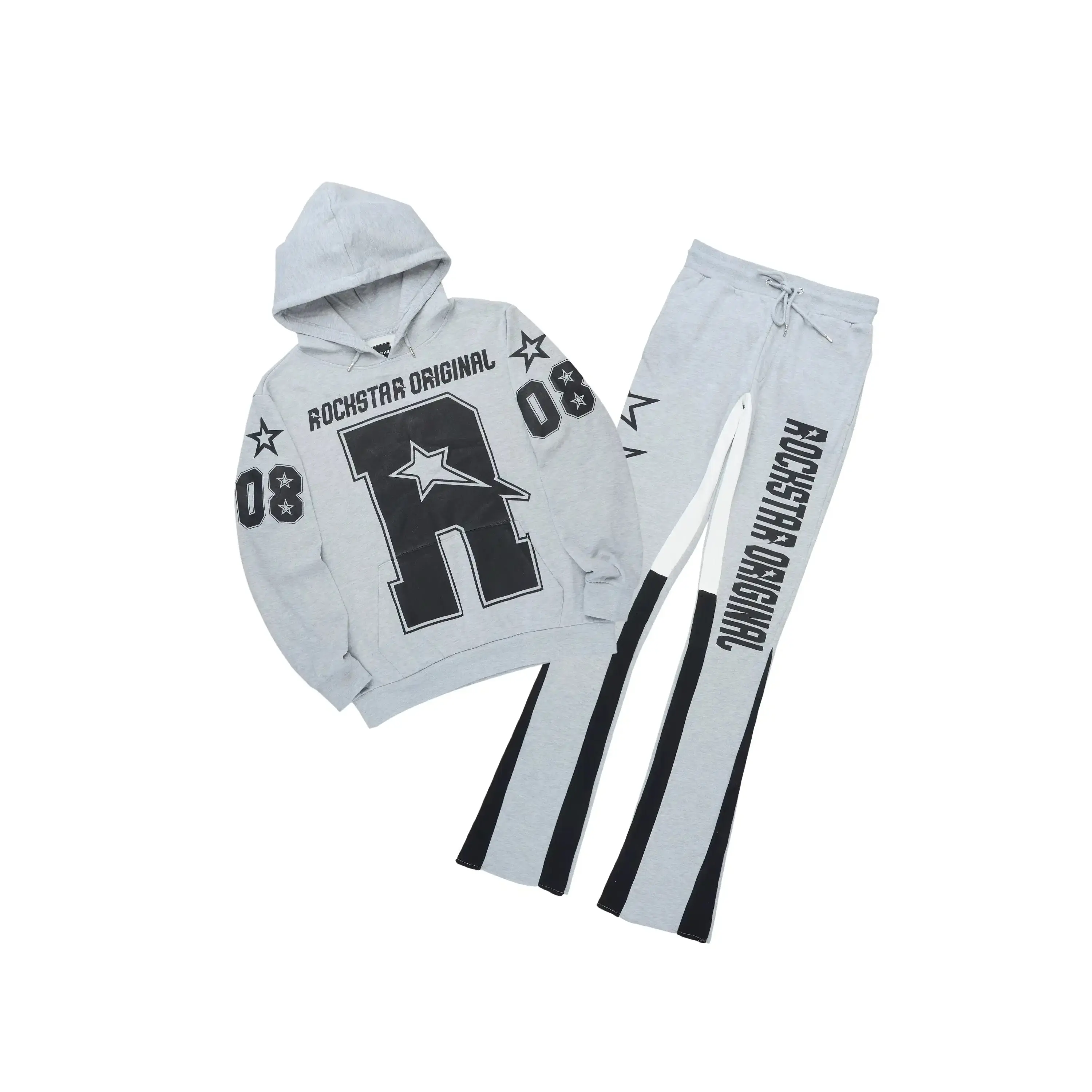 Skender Heather Grey/Black Hoodie/Stacked Flare Track Set