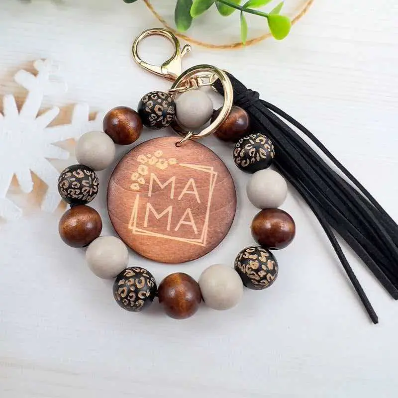 Round Wristlet Keychain with Boho Colorblock Beaded Strap, Unisex Tassel Decor Fashion Accessory for Car Keys, Keychain For Car Keys, Beaded Tassel Decor, Birthday, Stylish Keyring, Happy Birthday, Keychains