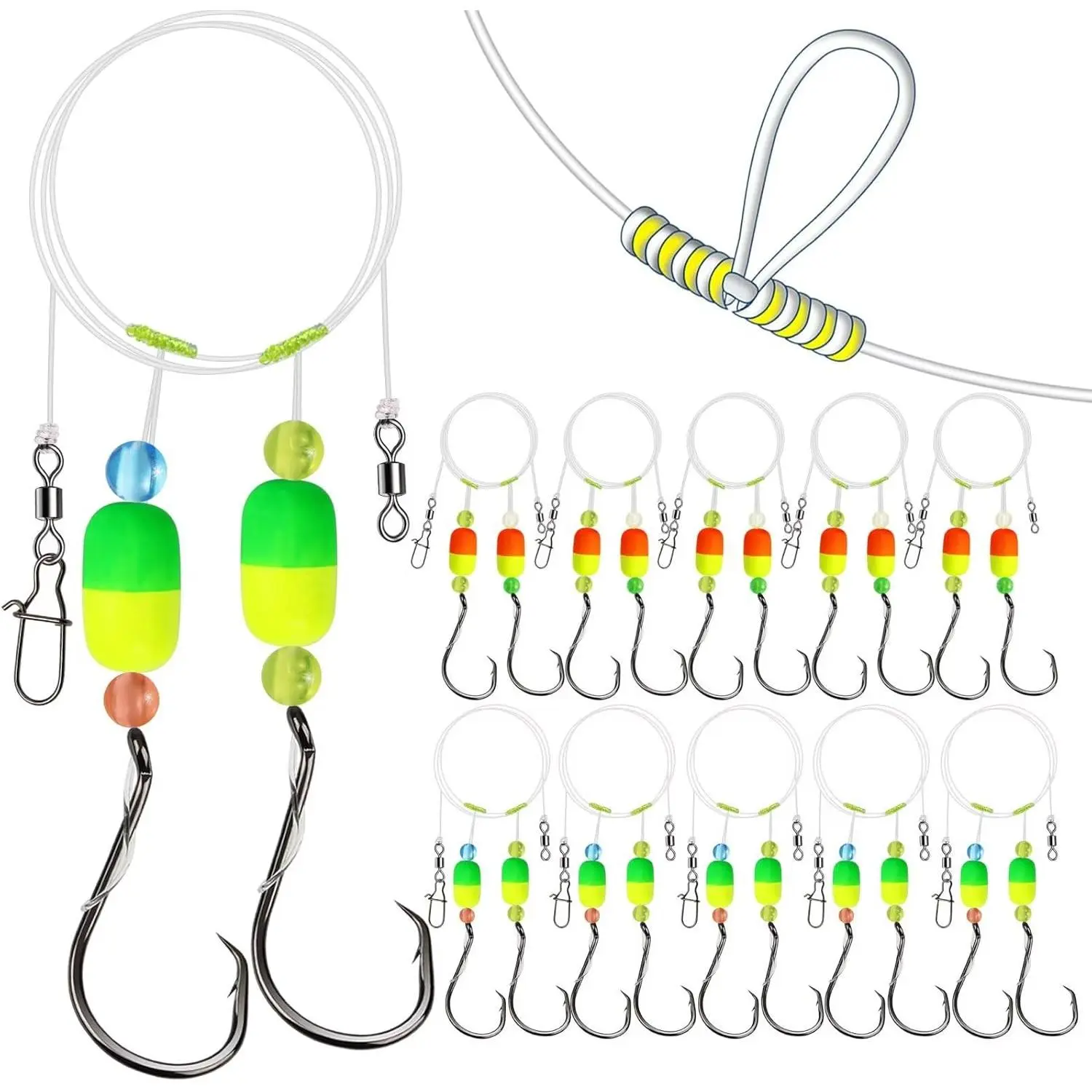 4PCS/10PCS Strong Pompano Surf Fishing Rigs, T-Knot Carbon Steel Corrosion-Resistant Pre-Rigged Saltwater Fishing Tackle with Bright Floats, Circle Hooks, Lures for Pier, Jetty, Drums, Unique Innovation T-Knot, High-Visibility