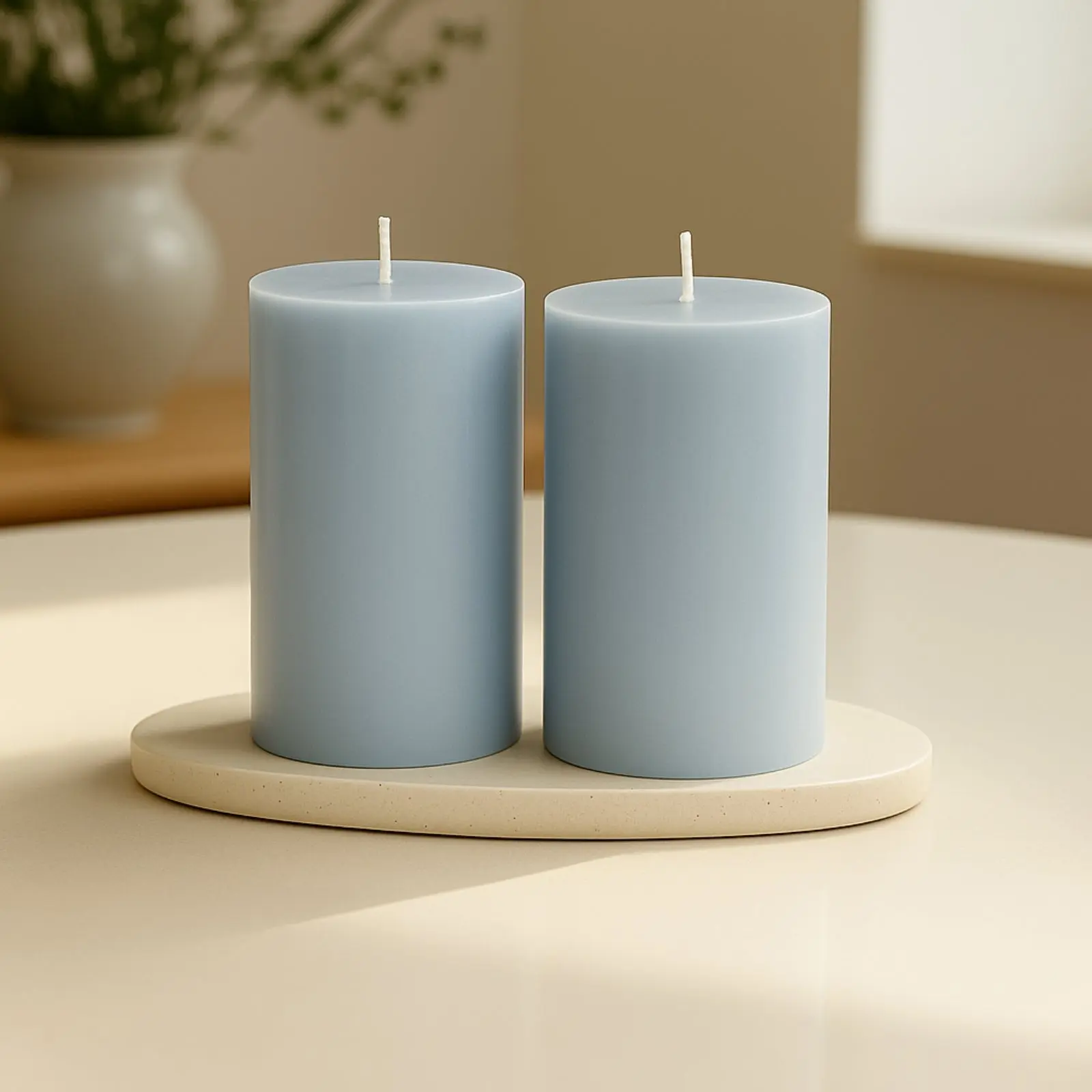 12-Pack Unscented 3"x6" Pillar Paraffin Wax Candles - Dusty Blue, Dripless, Smokeless Cotton Wicks, Clean Long-Lasting Burn, for Home Decor, Restaurants