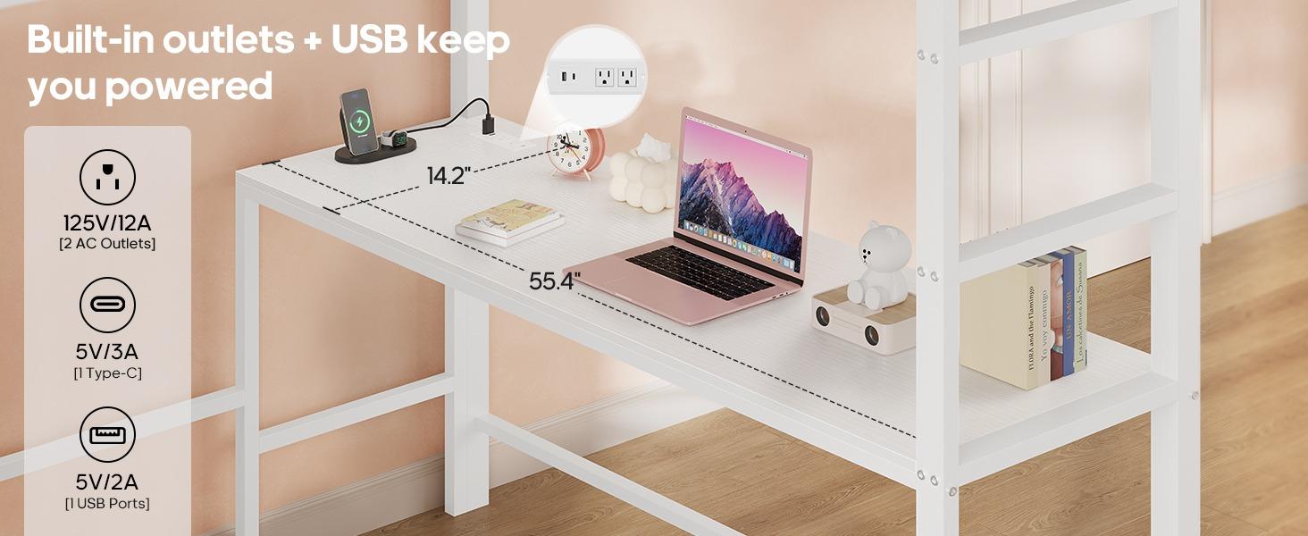 SIKAIC Full Size Loft Bed with Desk and 8 Storage Drawers, LED Metal Loft Bed Frame with Power Outlet, Shelves and Clothing Rack for Space Saving Bedroom