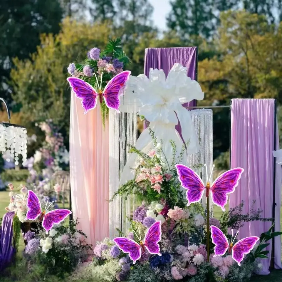 24in big size solar dynamic butterfly light, can be used for wedding arrangements, proposals, holiday decorations