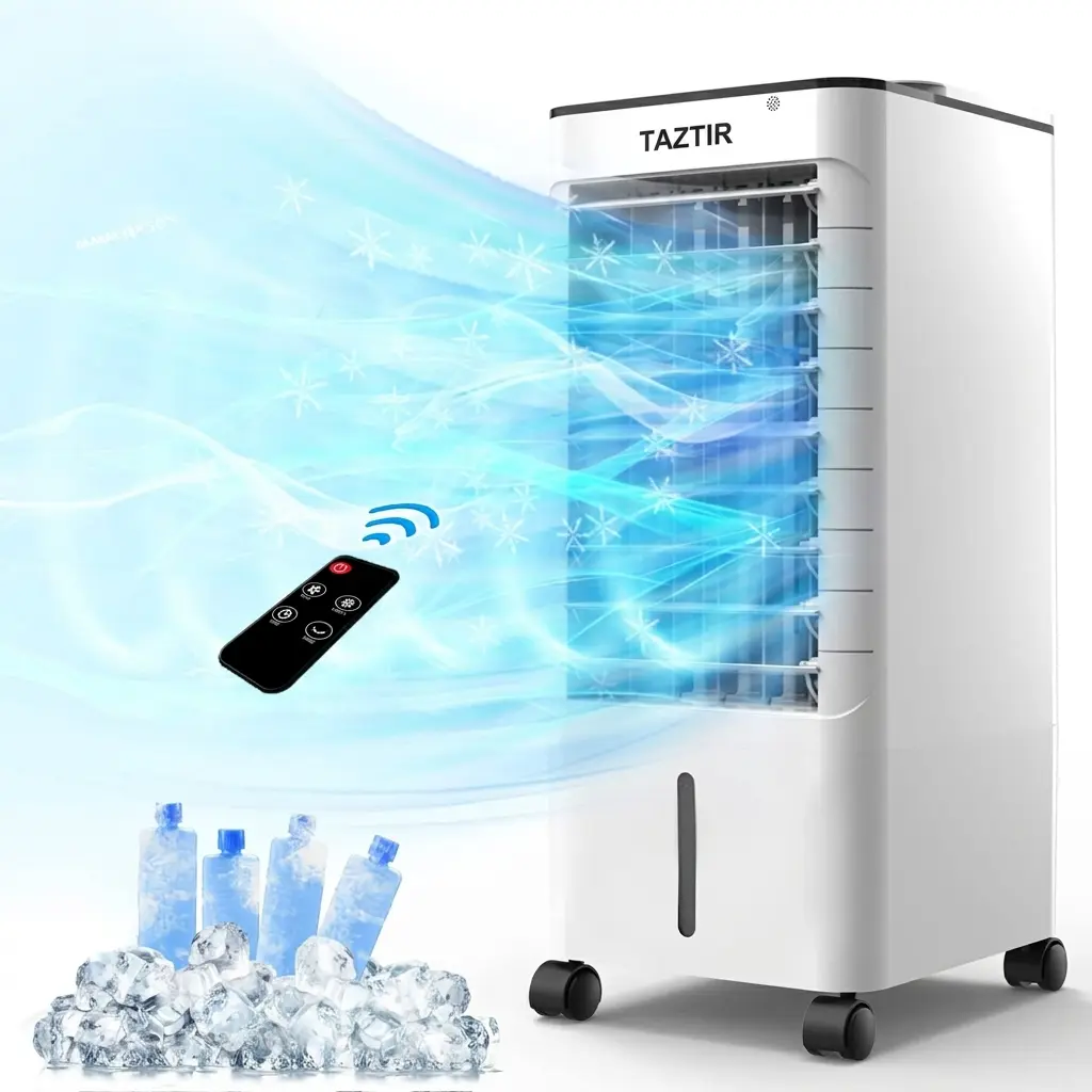 TAZTIR 3 in 1 Portable Air cooler, Evaporative Air Cooler , Portable AC large-capacity water tank & 3 Speeds, Personal Air Cooler with Remote, Fast Cooling Windowless Air Conditioner for Room