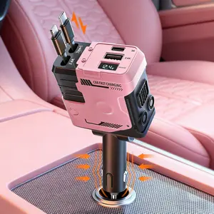 4-in-1 Retractable Fast Car Charger, USB C Fast Charging Adapter with Lightning Cable&Dual Charge Port, Fast Charging Solution, Compatible with iPhone 15/14/13 Pro Max/iPad/AirPods,Samsung Galaxy S23/S22/S10,Google,Smartphone, Multifunctional Charger