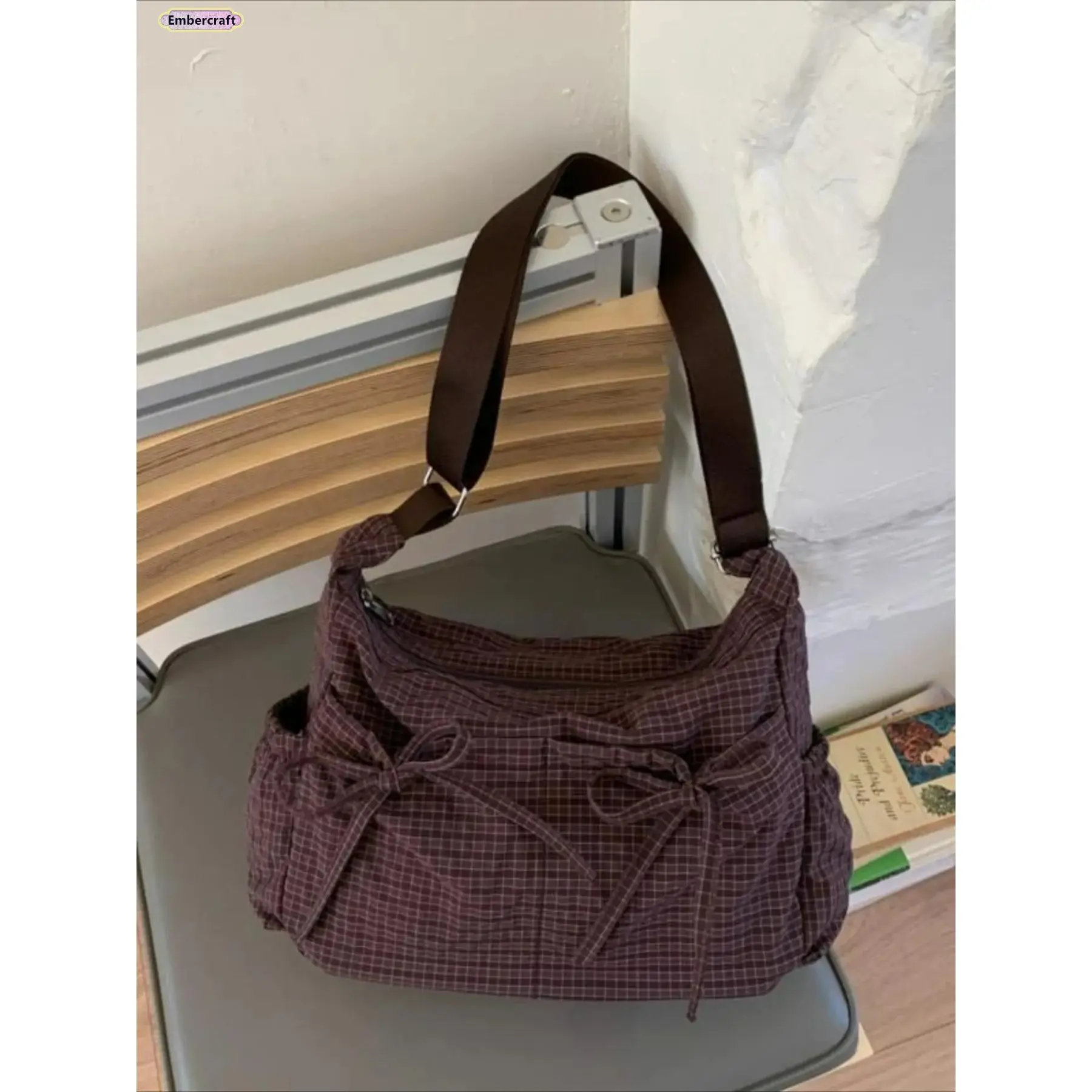 Women’s Plaid Bow Colorblock Shoulder Bag - Soft Lightweight Crossbody Purse, Roomy Messenger Bag for Valentine’s Day, Holiday Gifting, Daily Use, All Seasons (Fashion Accessory), Colorblock Bag