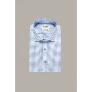 Non-Iron Blue Windowpane Twill