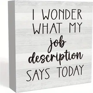 Christmas Halloween Decoration, Humor Home Office Desk Decor Funny Rustic Wood Box Sign Shelf Cubicle Accessories Decor Coworker Gifts for Women I Wonder What My Job 5 X 5 Inch Wooden Home Sign