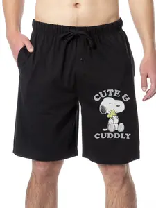 Peanuts Mens' Snoopy Woodstock Cute and Cuddly Sleep Pajama Shorts For Adults