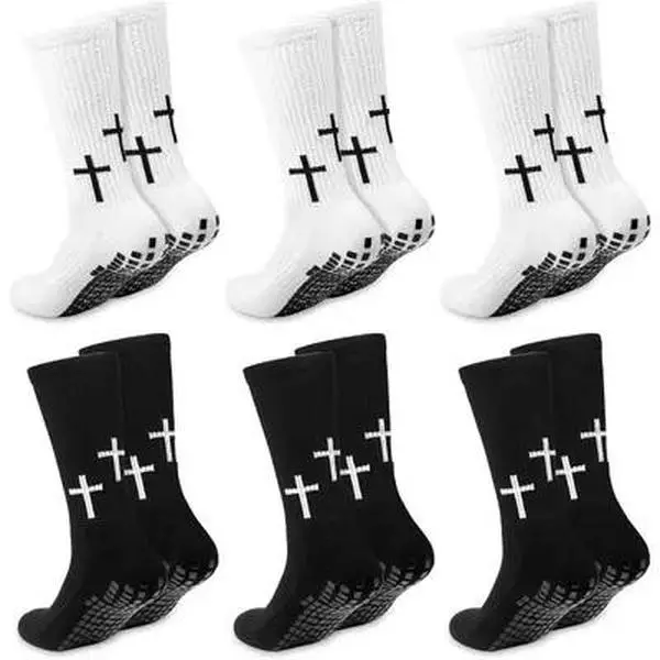 Christian Cross Jesus Design Non-Slip Sports Socks - White Grip Socks for Soccer Training,Outdoor Activities,Grip Socks Soccer