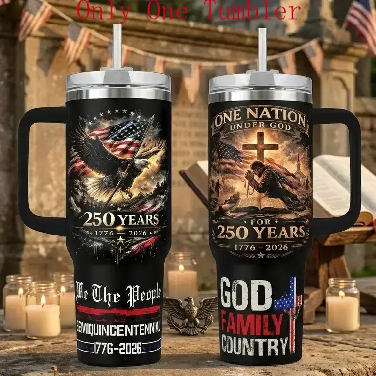 [Gift box and straw] 40oz Industrial Insulated Stainless Steel Vacuum Flask Tumbler with Handle - Insulated Water Bottle, USA 250th Anniversary Patriotic Eagle American Flag Travel Mug