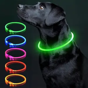 LED Flexible Dog Collars Adjustable Light Up Dog Collars Safe USB Rechargeable Flash Lights for Night Walking, Universal dog accessories for Safe Walk