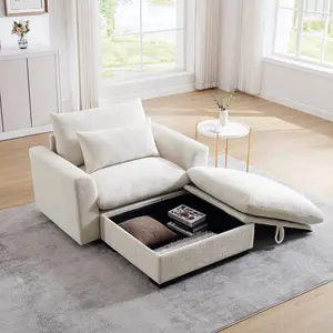 Beige Corduroy Sofa Couch, Modular Couch with Storage Ottoman, Couch Deep Seat Couches for Modern Living Room/Apartment/Office