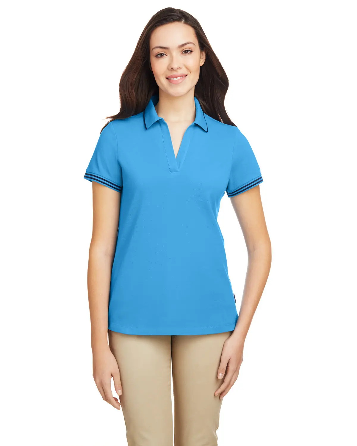 Nautica Ladies' Split Neck Collar Short Sleeve Deck Polo Shirt Casual Cotton