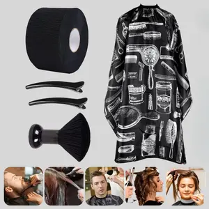 Hair Cutting Accessories Set for Stylist with Black Barber Cape 1 Roll Neck Strips Duster Brush 2 Clips Adjustable Size Anti Static Heat Resistant Salon Tools Kit