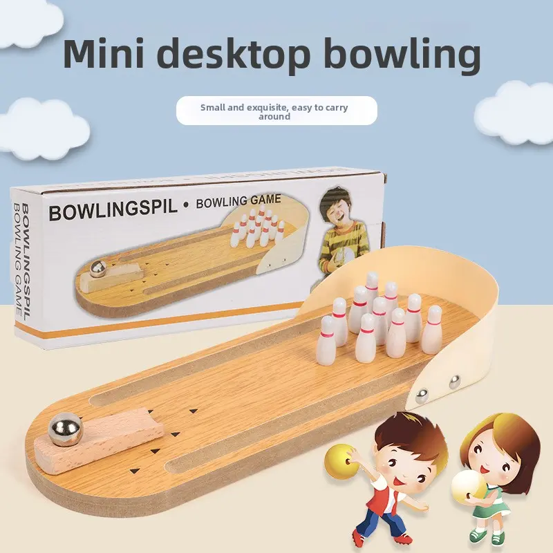 SKYQITIAN Wooden Miniature Portable Bowling Set - Screen-Free Kids' Sports Toy, Parent-Child Interactive Learning Game for Indoor-Outdoor Play, Unisex for 3+ Years Old, Toy Ball Games Play Option, Easy To Carry