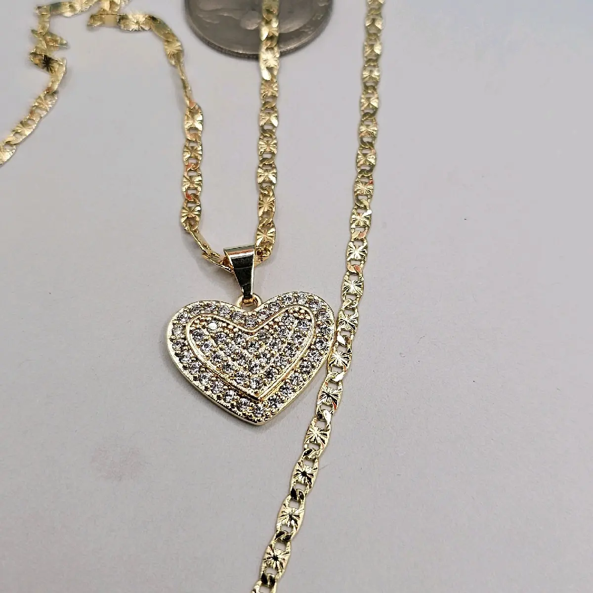 clear heart chain gold-plated love style clear stone's