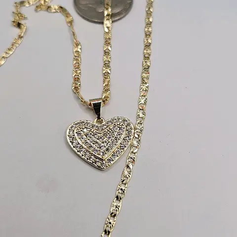 clear heart chain gold-plated love style clear stone's