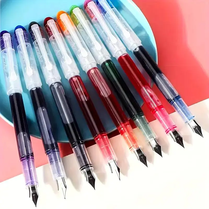 8-color Straight Liquid Fountain Pen, 8 Counts/set No Ink Bag Change Required Large Capacity Quick-drying Colors Pen, Ideal for Office and Student Use Writing Pen, College Student Pen