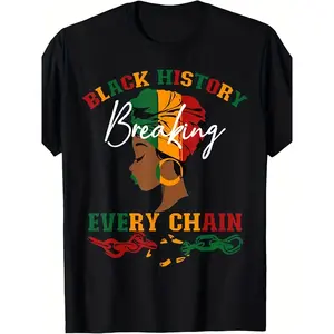 Men'S & Women'S Black History Breaking Every Chain T-Shirt - African Empowerment Graphic Tee with Pan-African Colors, "Breaking Every Chain" Slogan & Raised Fists Symbol, Comfortable Casual Round Neck Short Sleeve Shirt for Casual Attire & Cultural