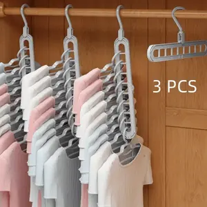 3 pieces, space-saving wardrobe storage rack, 9-hole multifunctional hanging clothes rack, suitable for shirts, suits, skirts, family dormitories