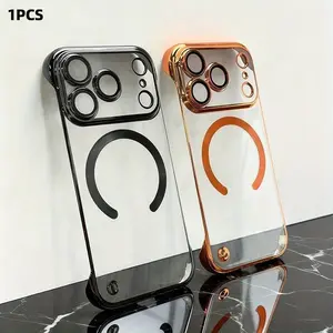 Luxury Ultra-Thin Borderless Magnetic Transparent Protective Case/Compatible with Iphone 17 Air 17Pro 17Promax/16 15 14 13 12 11 promax plus Wireless Charging with Lens Protector Shockproof Clear Cover Accessories Lightweight Shockproof Cover