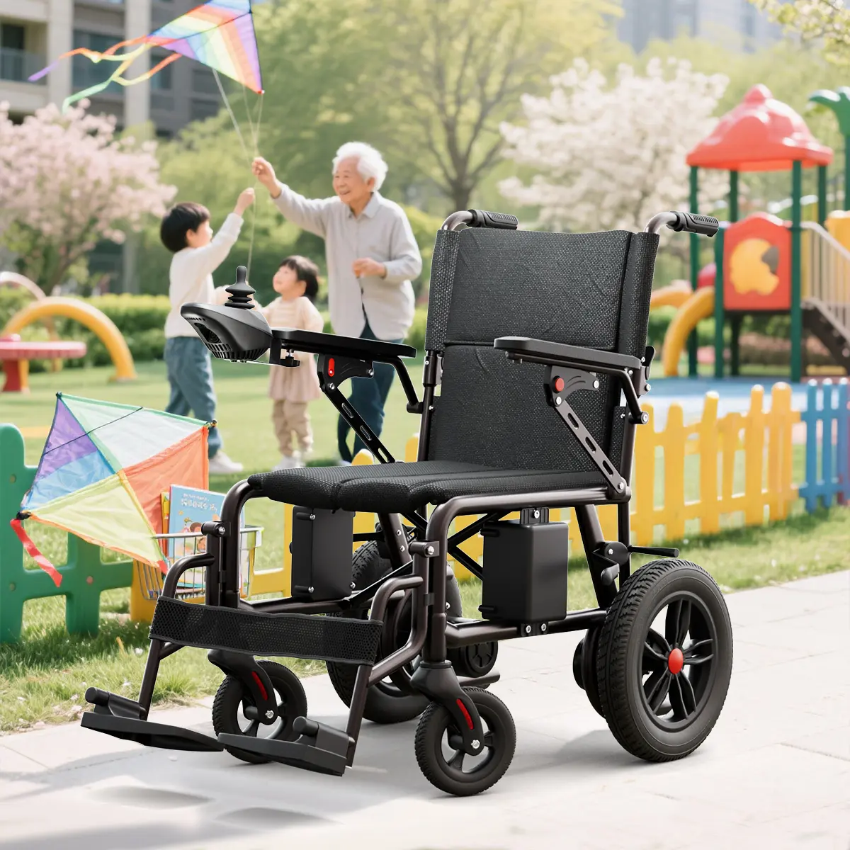Foldable Portable Electric Wheelchair for Elderly Adults - Left/Right Hand Switchable, 24V Lead-Acid Battery, 12-Inch All-Terrain Pneumatic Tires, 15mi Range, Secure Slope Use for Mobility Needs, Portable Wheelchair tiktokshopbacktoschool