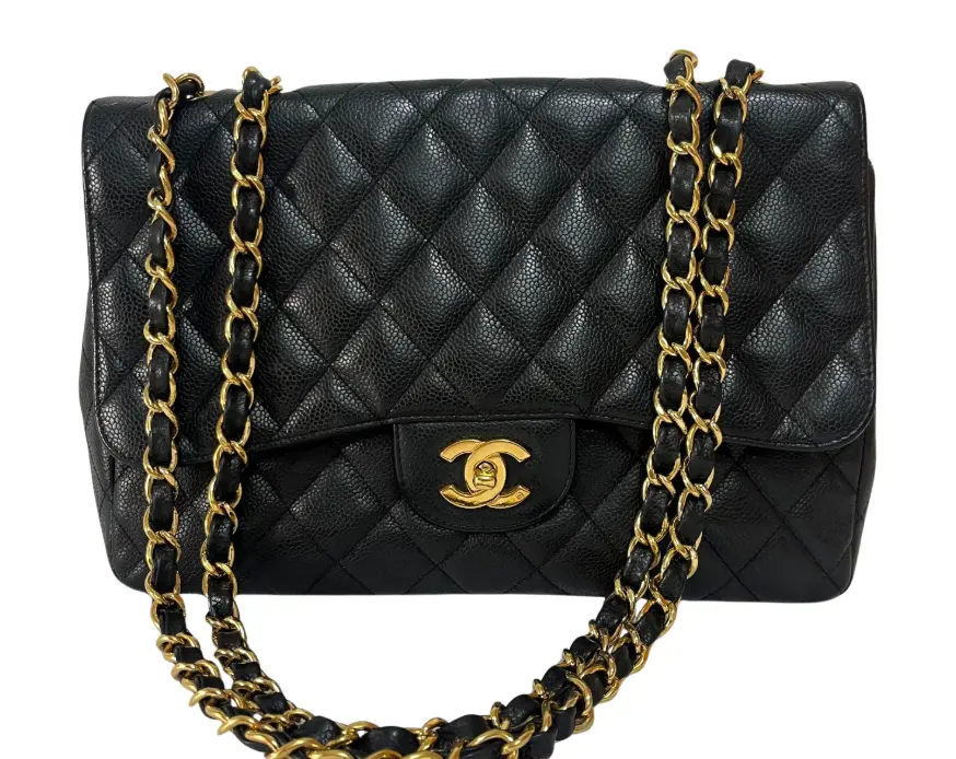 Pre-owned CHANEL Black Jumbo Caviar Single Flap GHW Shoulder Bag