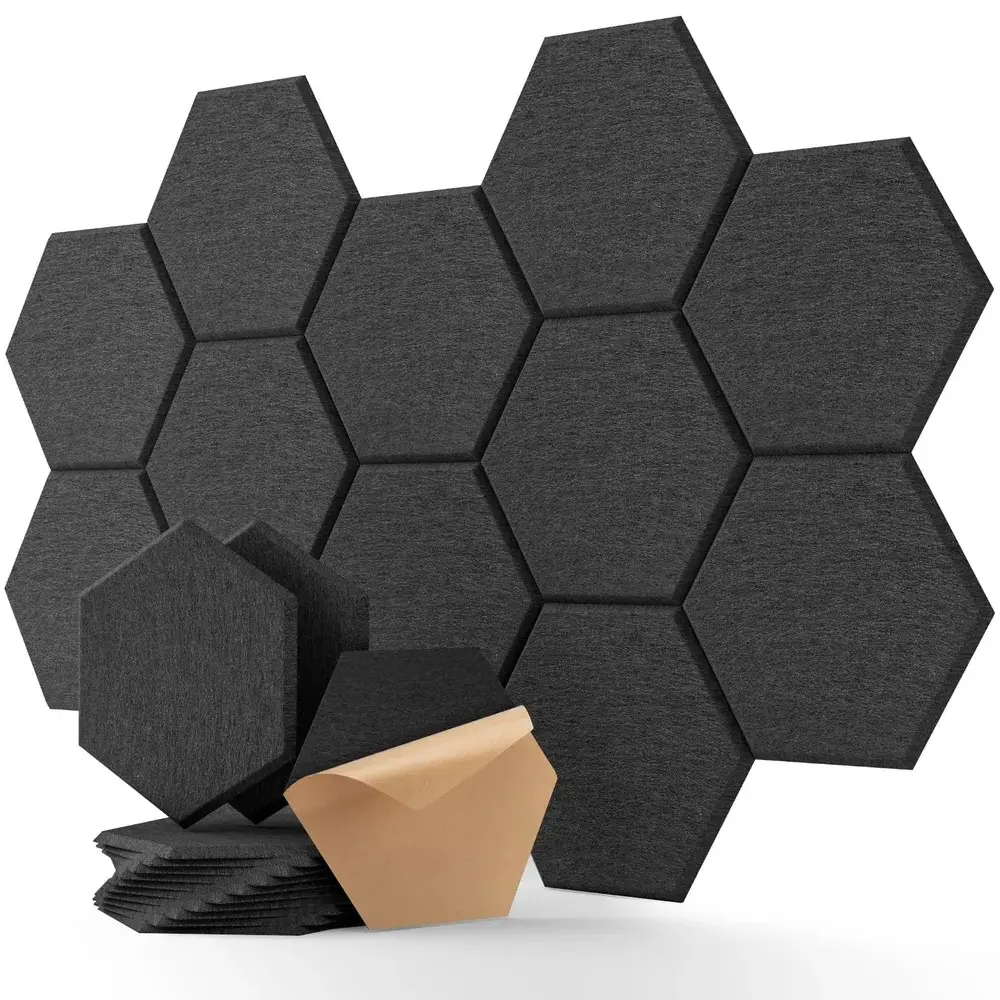 12-Piece Self-Stick Soundproof Foam Board, Acoustic Panels, High-Density Absorbent Material, Fire Retardant Design, Ideal for Home Theater & Studio Use, Soundproofing