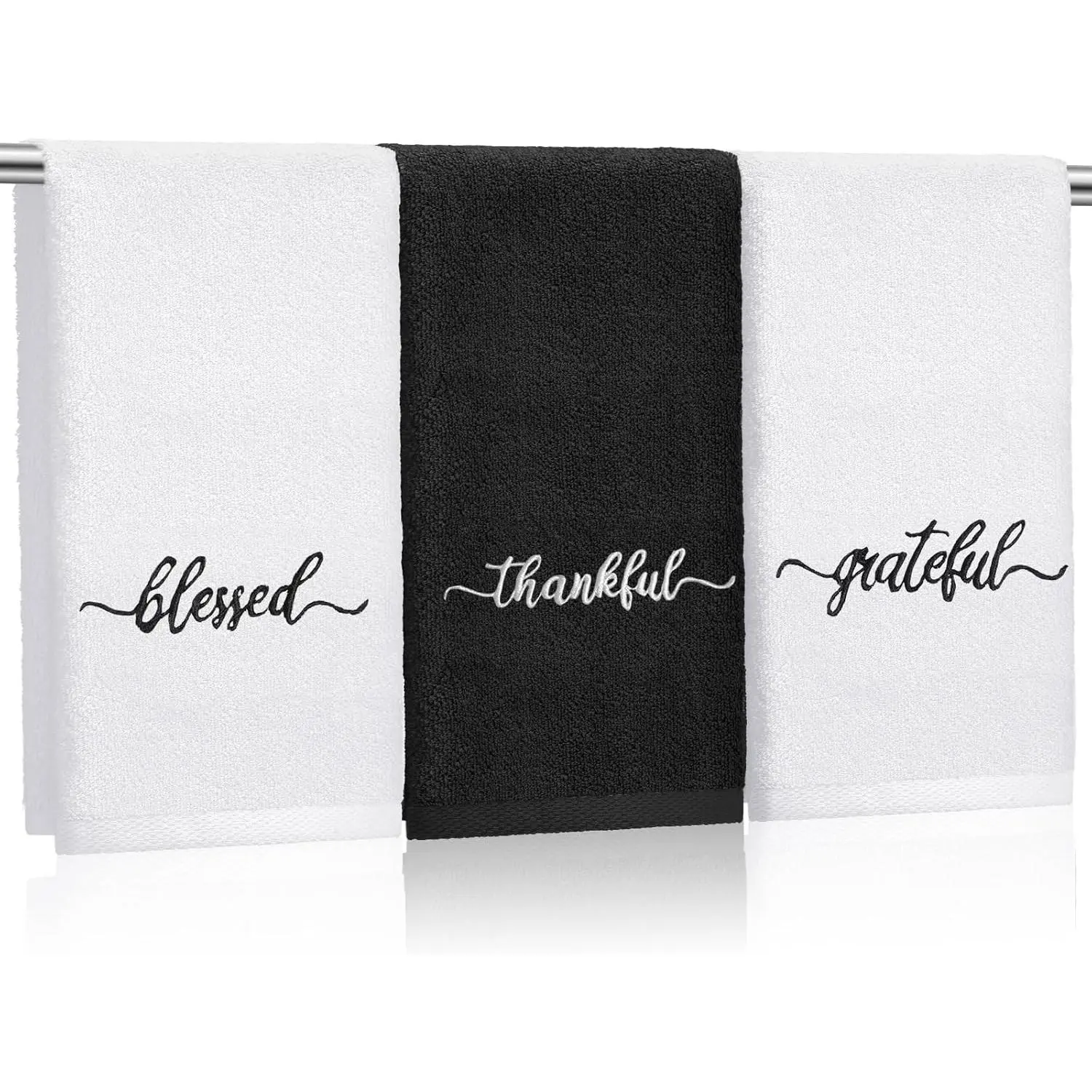 3-Count Thanksgiving Decorative Embroidered Fingertip Towels, 12x18 in Household Items for Fall Bathroom, Featuring Blessed Thankful Grateful Designs