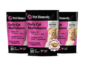 Pet Honesty Crunchy, Creamy Daily Multivitamin for Cat Treat Alternative (Chicken Flavor) 3-Pack (90 Day Supply) - Supports Immune, Heart, Joint, Skin & Gut Health Supplement for Cats with Natural Ingredients
