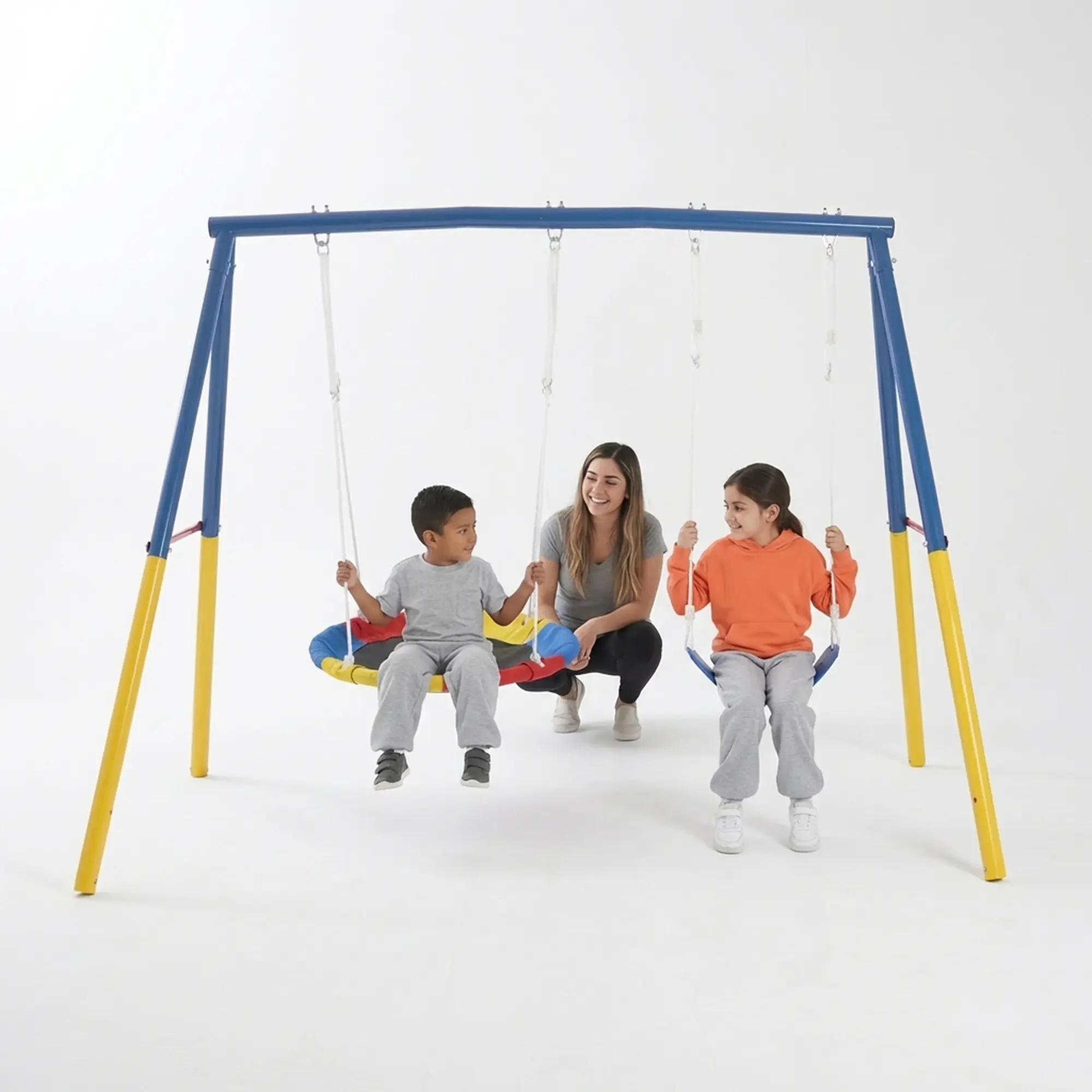 Mersco Heavy-Duty 440lbs Metal Double Swing Set with Stand - Outdoor Play Equipment with 32" Saucer, 26.2" Belt Seat, Safe Support, Encourages Outdoor Fun for Kids & Adults, Backyard/Garden Halloween Gift, Gardens, 440 Pounds