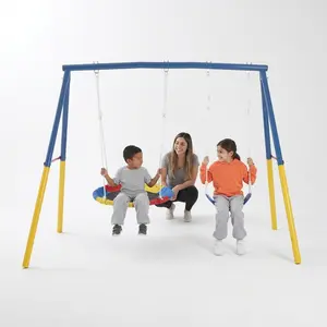Mersco Heavy-Duty 440lbs Metal Swing Set with Stand - Outdoor Play Equipment Including 32" Saucer & 26.2" Belt Seat for Backyard Kids Outdoor Play, Halloween Gifts,summerwins