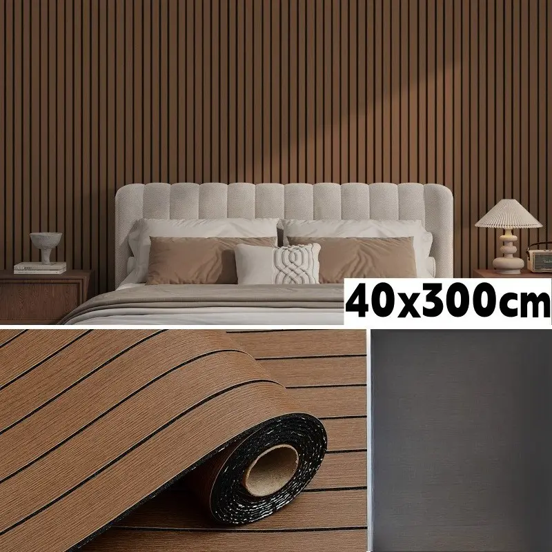 PVC Slat Wall Panel Peel and Stick 40CM"x 300CM" Faux Wood Slat Panel Artificial Oak Wood Grain Self-Adhesive Soundproof 3D Diy Wall Panels for Interior Walls and Ceilings Wood Grain Wallpaper