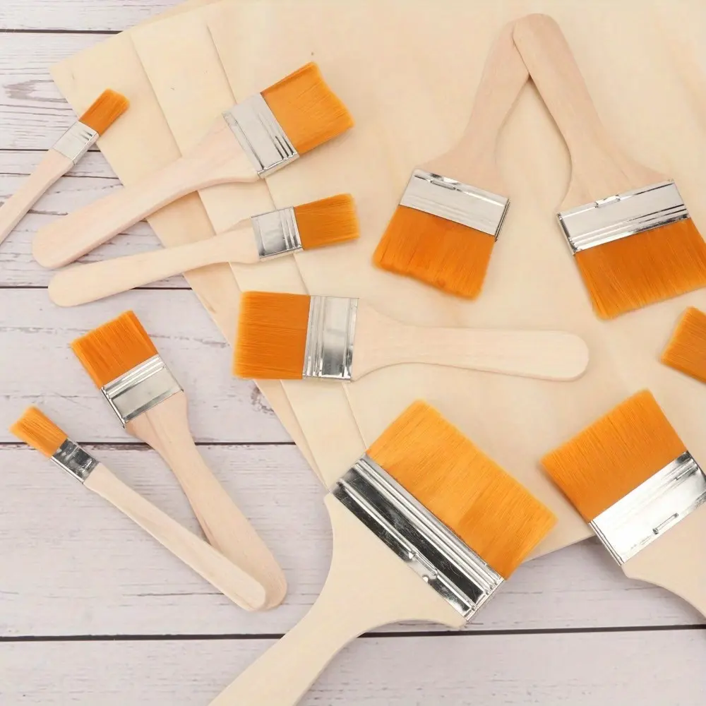 12-Piece Eco-Friendly Flat Nylon Artist Paint Brushes with Wooden Handles - Different Sizes, Best Quality Control for Oil Painting, Drawing, Cleaning Dust, Specialty Kitchen Utensils & Gadgets