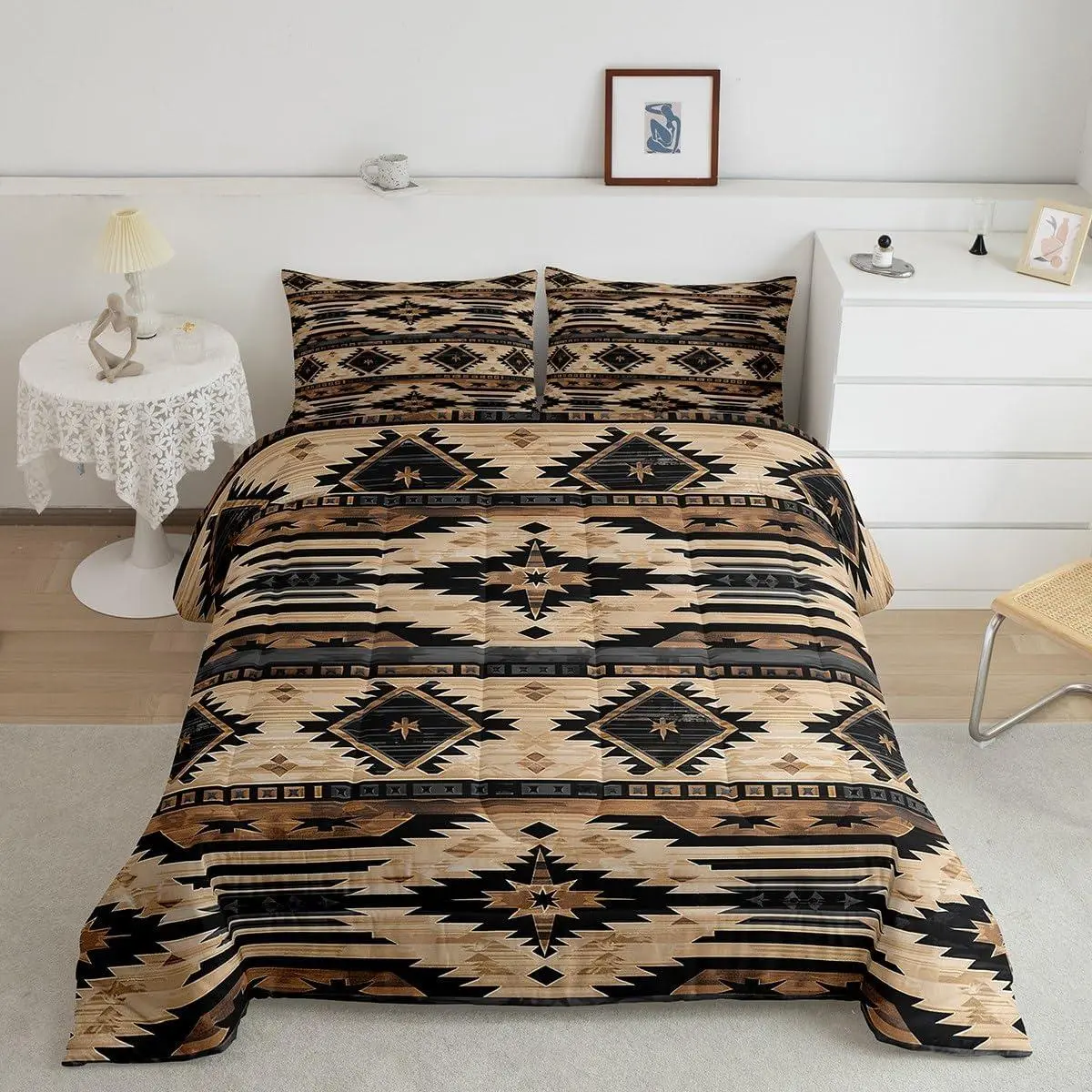 Boys Girls Western Bedding Set ,Southwestern Aztec Comforter Set Kids Boho Tribal Comforter Bohemian Rustic Country Teens Duvet Set Bedroom Decor