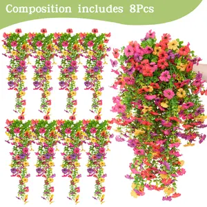 8 Pcs Faux Silk Daisy with Eucalyptus Leaves - UV Resistant Artificial Hanging Flowers for Outdoor Autumn Decor - Long Trailing Vines for Porch Patio Balcony Yard Indoor Planter summerwins