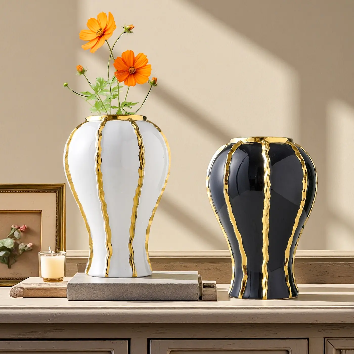 European Simple Creative Ceramic Flower Vase, Modern Ceramic Vase, Decorative Vase, Home Living Room Bedroom Desktop Decoration, Office Desk Table Ornament, Clay Pot Plant Holder