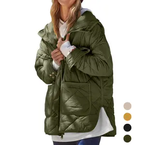 Lannew Womens Quilted Puffer Jacket Hooded Long Sleeve Zip Up Winter Coat Lightweight Warm Jackets with Pockets