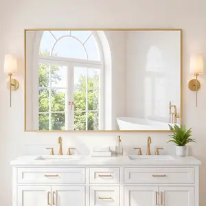 Bathroom Mirror for Over Sink, Rectangle Wall Mount Mirror with Metal Frame, Modern Vanity Mirrors with Tempered Glass, for Home Decor, Anti-Rust, Horizontal or Vertical