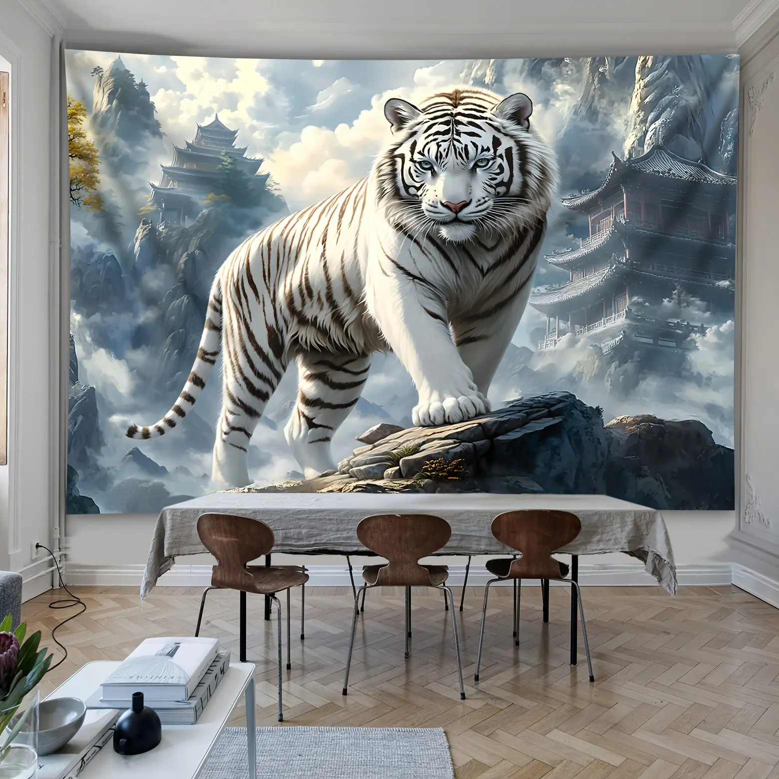 Vibrant Retro-Print Tiger Wall Tapestry - Large-Sized Antique Style Wall Room Art Home Decor Hanging Cloth with Installation Package, Festive Gift for Living Room, Dormitory