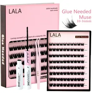 【Glue Needed】LALA DIY Lash Extension, Easy Apply Waterproof Long Lasting at Home, Pestañas,Lash Clusters D Curl Individual Lashes,Lash Clusters Kit Thick Eyelash Extension Kit, Thin Band Cluster Lashes, 10-16mm Eyelash Extension Kit