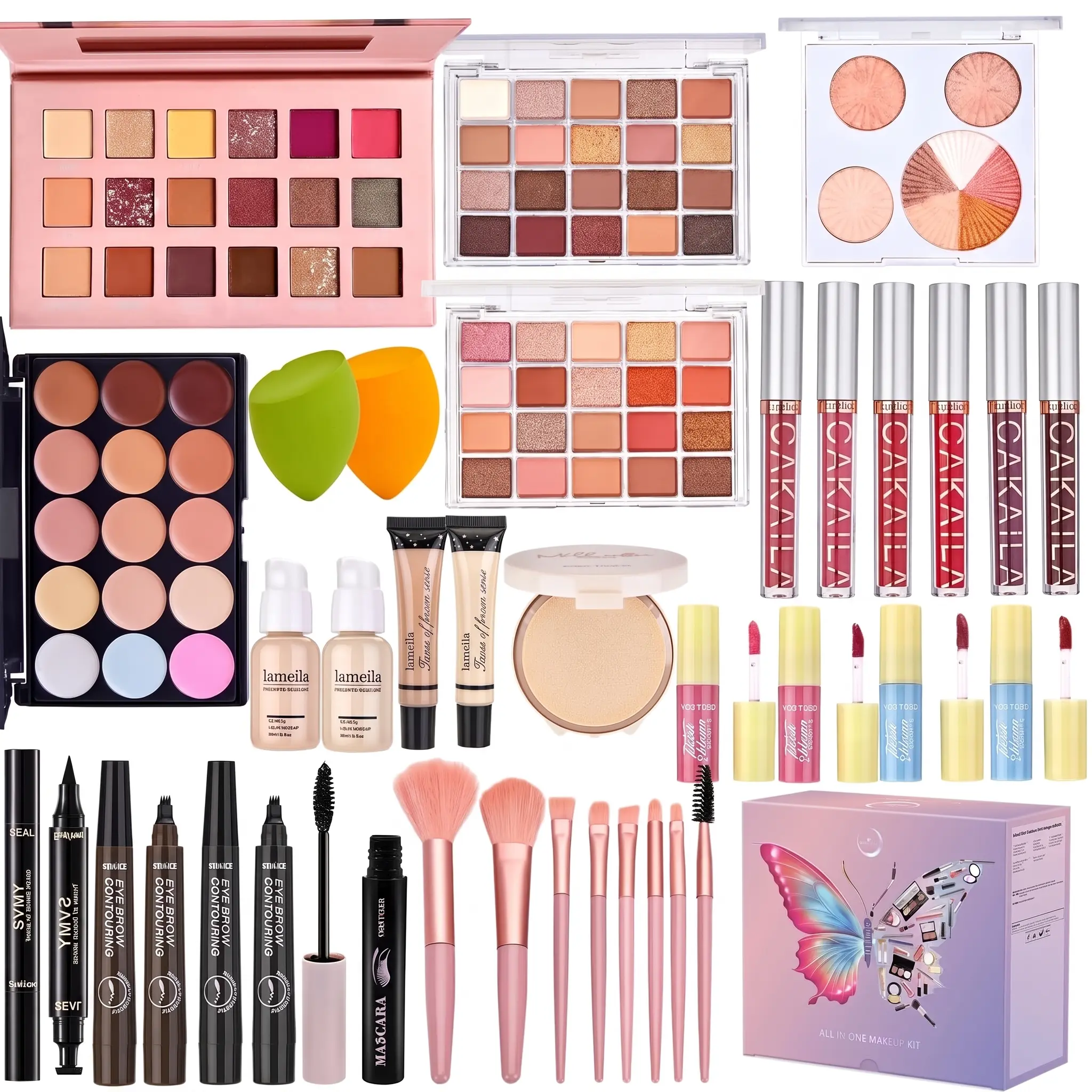 All-in-One Makeup Kit for Women - Full Set with Foundation Primer Eyeshadow Concealer Blush Lipgloss Eyeliner Mascara Brushes Gift Set