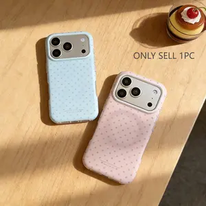 Korean Style Blue Polka Dot Magnetic Protective Phone Case for Apple iPhone 17 Pro Max, 16 Pro Max, 15 Pro, 14 Fashion, Cute Girl Boy Couple Cases