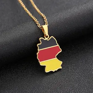 German map pendant necklace Creative map necklace Unisex ethnic necklace Couple jewelry Titanium steel necklace Vintage jewelry