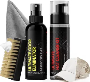 Hat Cleaner Kit,Ready-To-Use ,Quick Drying for Cleaning Baseball Caps of  Materials ,,Leather,Felt and More Cleans 50+ Hats (Cleaner 6.76oz+Deodorizer 6.76oz,Towel,Brush)