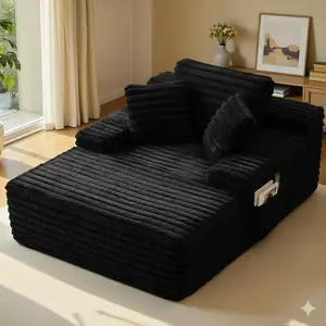 【 Longevfot】47.24" Flannel Upholstered Boneless Sofa Bed Chaise LoungeChair Deep Seat Sleeper Sofa Reading Chair Comfy CloudCouch for Living Room Bedroom Movie Room No Assembly Required Black Gray,Suitable for balcony, outdoor, and summer parties