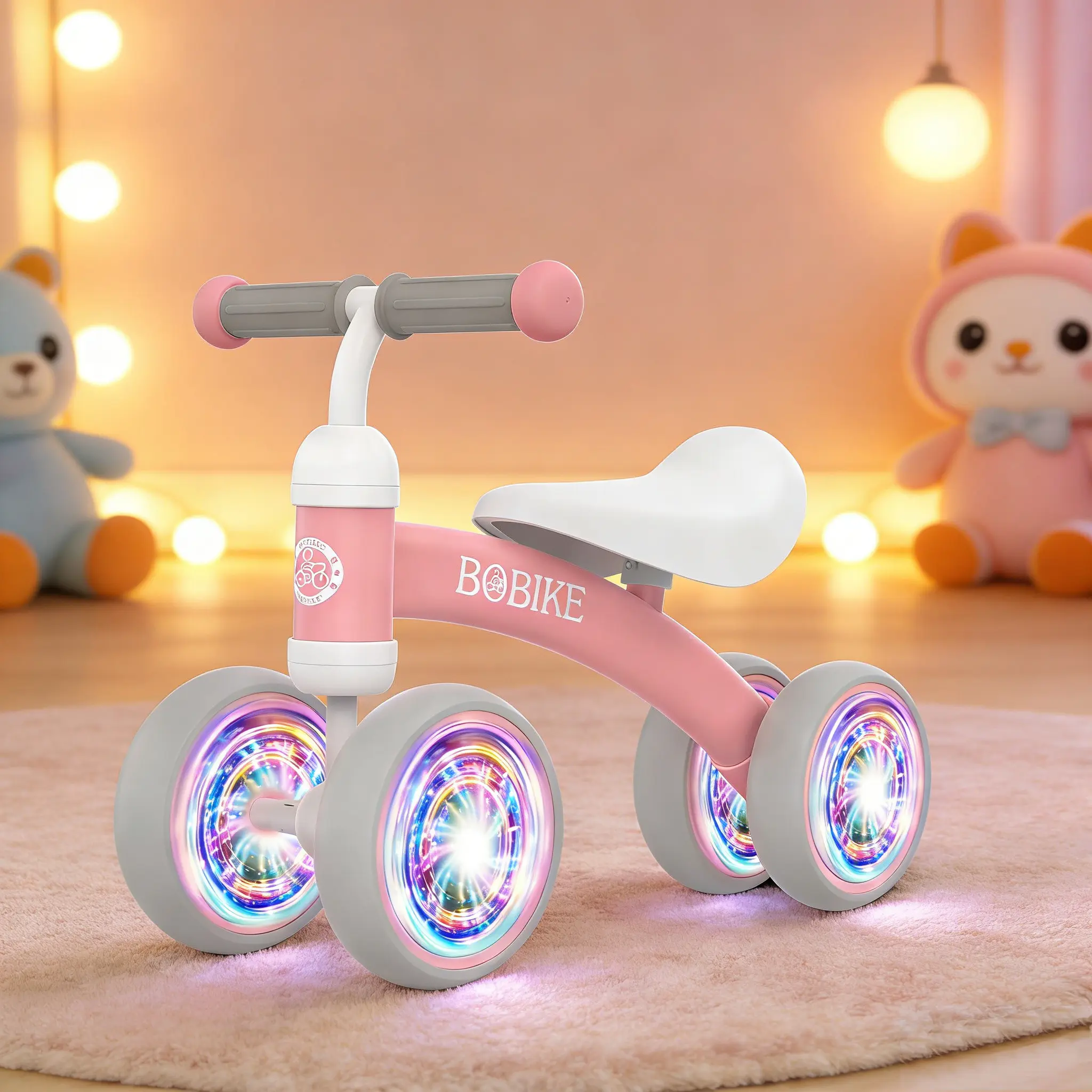 #Summerwins ，Bobike Baby Balance Bike Toy for kids, Colorful 4-Wheel No Pedal Bicycle for Toddlers, Best First Birthday Gift, Walker Toy for Boys & Girls